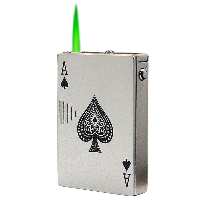 Креативная зажигалка, турбо-зажигалка для игральных карт, ветрозащитная металлическая зажигалка, металлические забавные игрушки для мужчин, аксессуары для курения