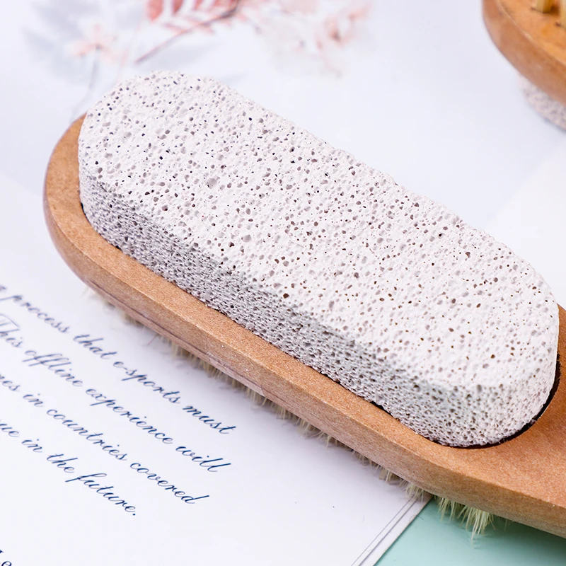Wholesale Natural Double Side Foot Scrubber Exfoliator Brush Wooden Body Cleaning Pumice Stone Bath foot Brush