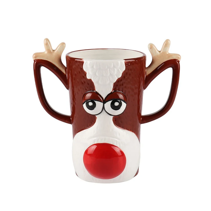 
Christmas deer ceramic mugs large size coffee mugs with two handles 