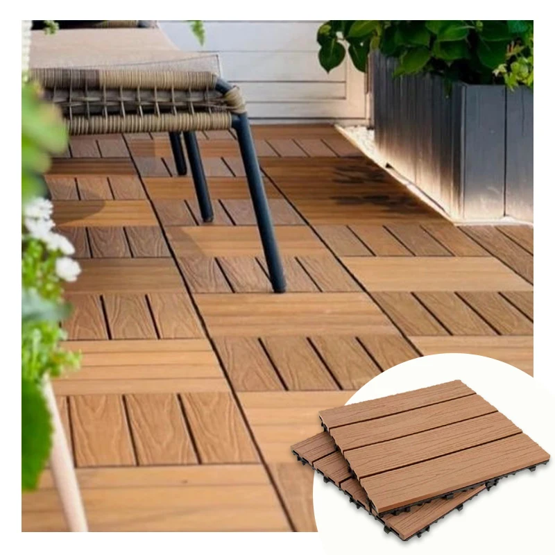 Co-Extrusion Outdoor UV Resistant Wood Grain Anti Slip DIY Wood Plastic Wpc Composite Deck Garden Terrace Decking Floor Tiles