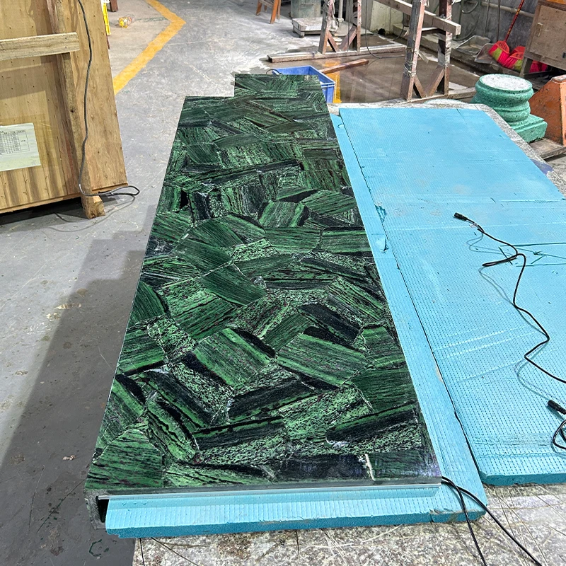 Backlit Green Quartz Crystal Red Emerald Semiprecious Stone Countertop Slabs