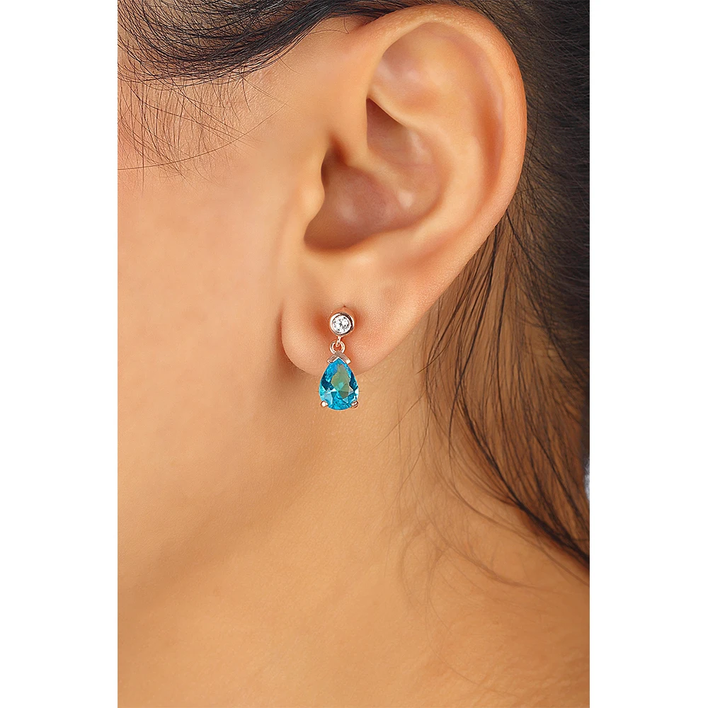 Wholesale Jewellery Zircon zirconia Stone Water Drop Pendant Earrings Sterling Silver Jewelry