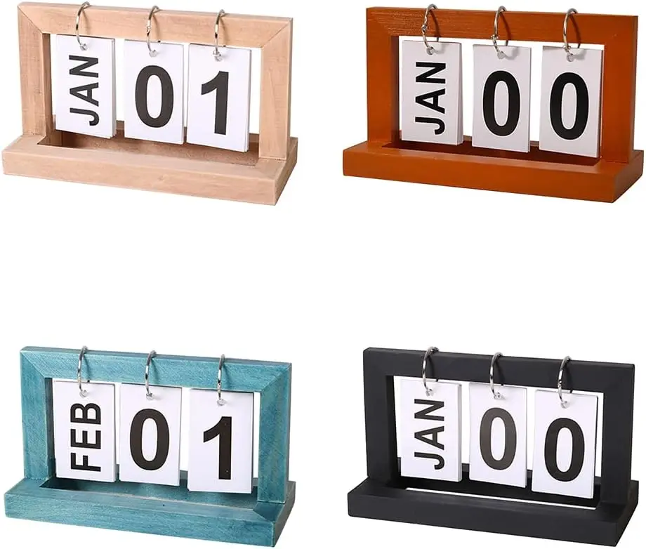 Woodenpage turningcalendar retrosimpledailycalendarfoldablepageturning retro style calendarforhomeoffice dining table decoration