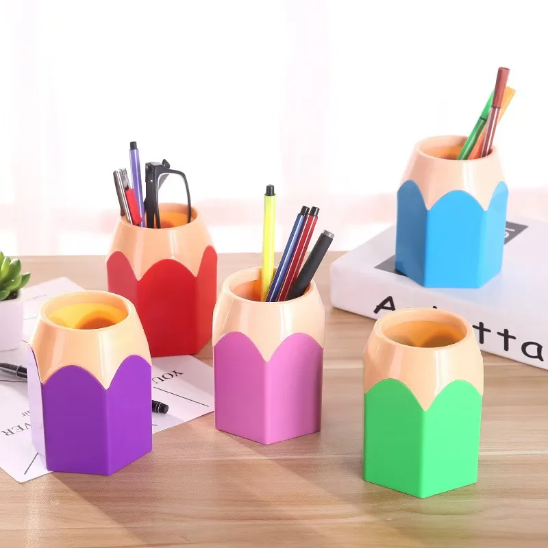 Creative Multi-Functional Contrast Pencil Holder Hexagon Colorful Plastic Desktop Makeup Brush Storage Students Korean Office