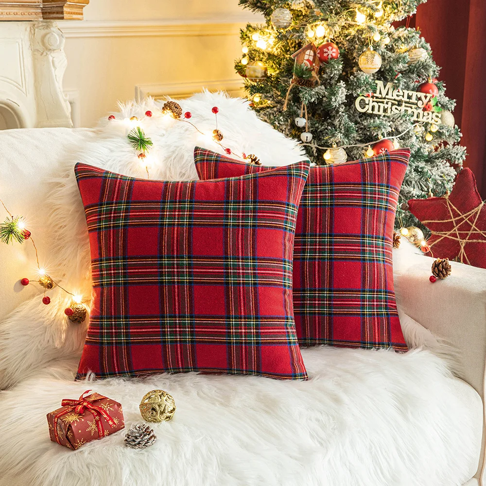 Christmas Decoration Embroidery Pillow Cover Soft Fur Plush Cushion Cover Living Room Bedroom Sofa Pillow Case Cover Home Decor