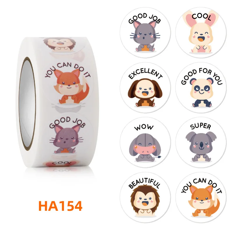 Custom DIY Cartoon Animals Stickers roll Reward Words Stickers for Teachers Encourage Student Kawaii Sticker for Kids Toy