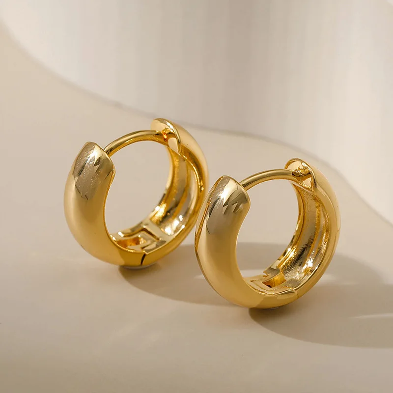 Minimalist Hypoallergenic Fashion Earrings Brass 18K Gold Hoop Earrings Clio on Custom Earrings Women Girls