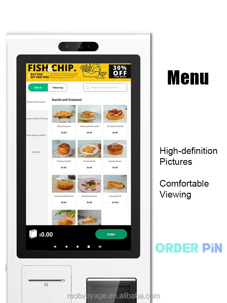 15.6-inch mini desk touch screen pos system fast food cafe software self-service pos terminal ordering kiosk