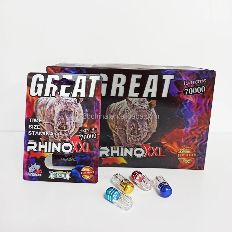 hot sale Rhino GREAT XL 3d Effect Sex Male Enhancement Rhino Pills Cards Packaging Box