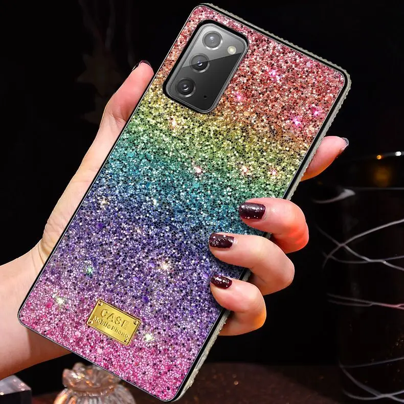 bling phone case for Samsung Note20 Note10 mobile phone case rainbow paste skin flash powder cell phone cover