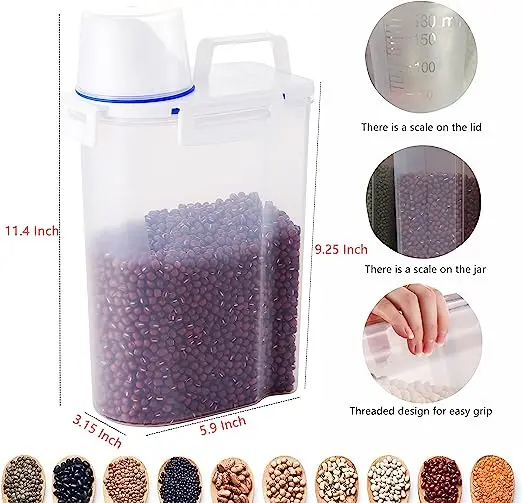 4Pack Rice Storage Bin Cereal Containers Dispenser with BPA Free Plastic Airtight Design Measuring Cup Pour Spout es