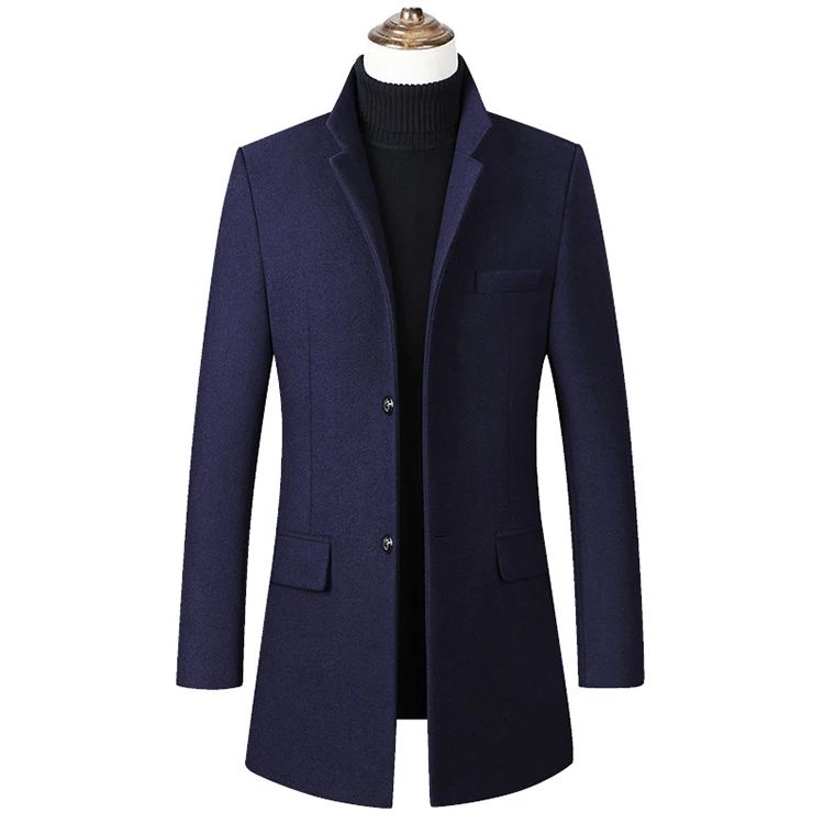 
Wholesale Autumn Winter Mens Single Breasted Mid-Long Slim Fit Wool Jacket Casual Walker Daily Coat 
