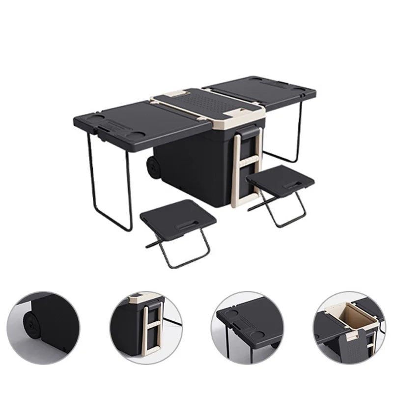 Camping Barbecue Portable Outdoor Refrigerator with Tables and Chairs Cooler Box Plastic Beer Fruit Ice High-quality 32l Green