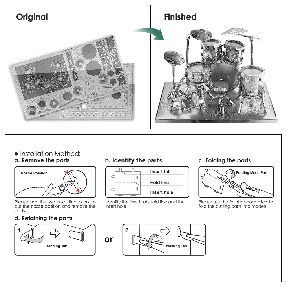 Piececool 3D Metal Puzzles DRUM SET Model Kits Diy Assemble Toys Steel Building Kits for Adult Birthday Christmas Gift