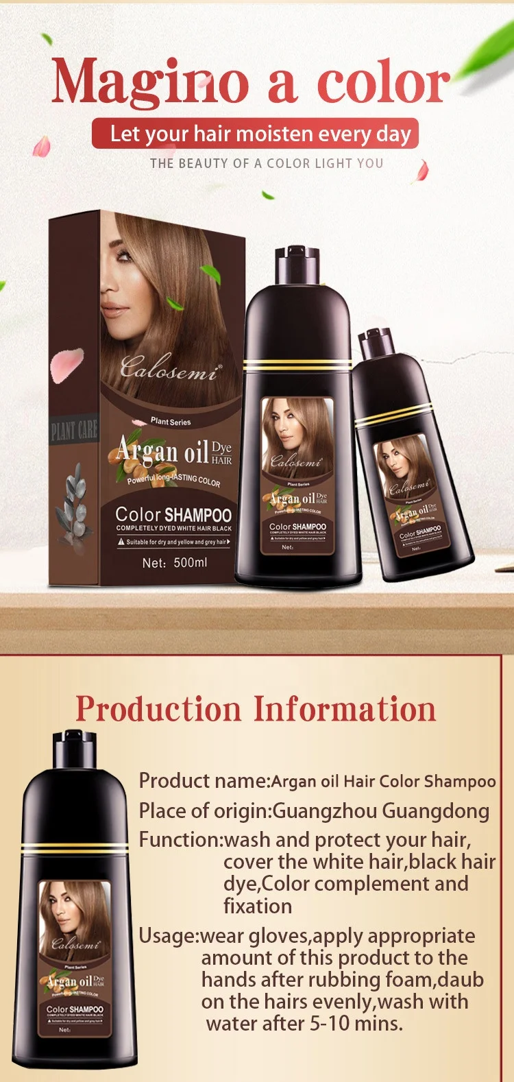 
Wholesale 500ml private label natural organic hair care product powerful long lasting color argan oil hair dye color shampoo 