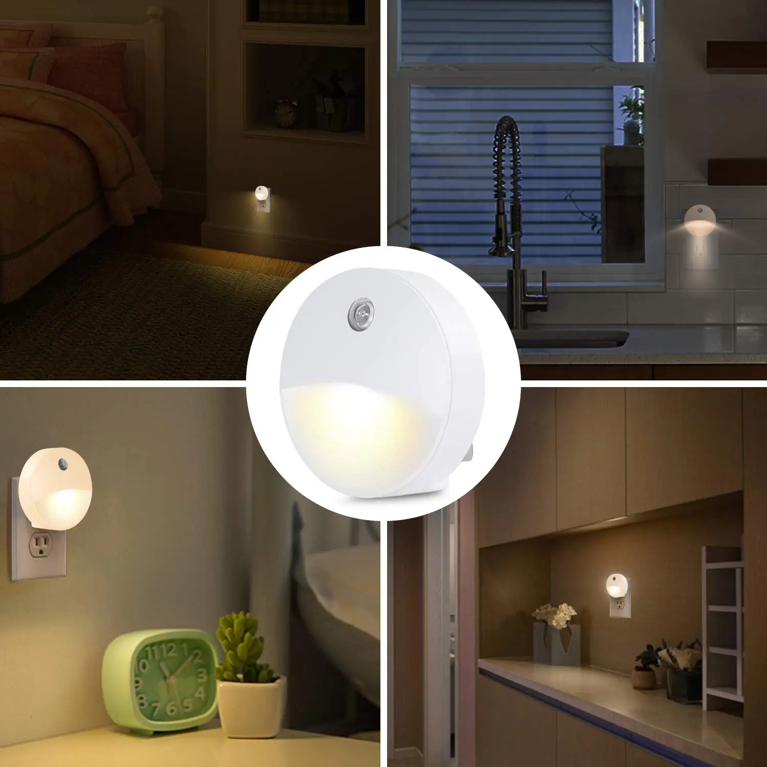 Auto Sensor Night Light Plug-in Energy Saving LED Light Bedroom White USA,EU PLUG