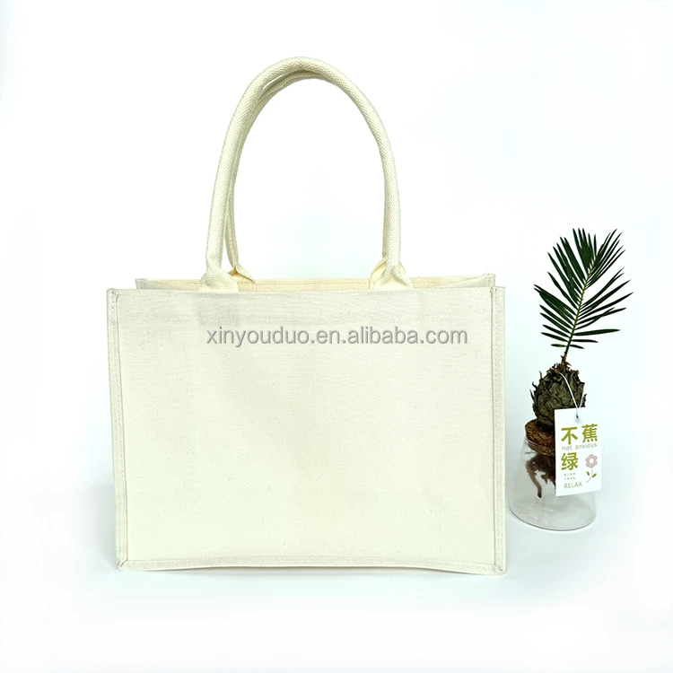 Cotton Eco Tote Bag Large Capacity Stand Structure Thick Canvas Laminating Custom Private Logo Printing Waxed Canvas Bag