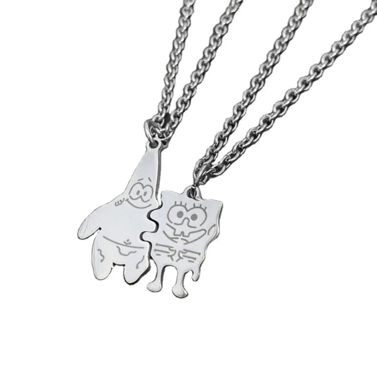 Spongebob Squarepants Carton Cute Jewelry Couple Silver Necklace Men Women Kids