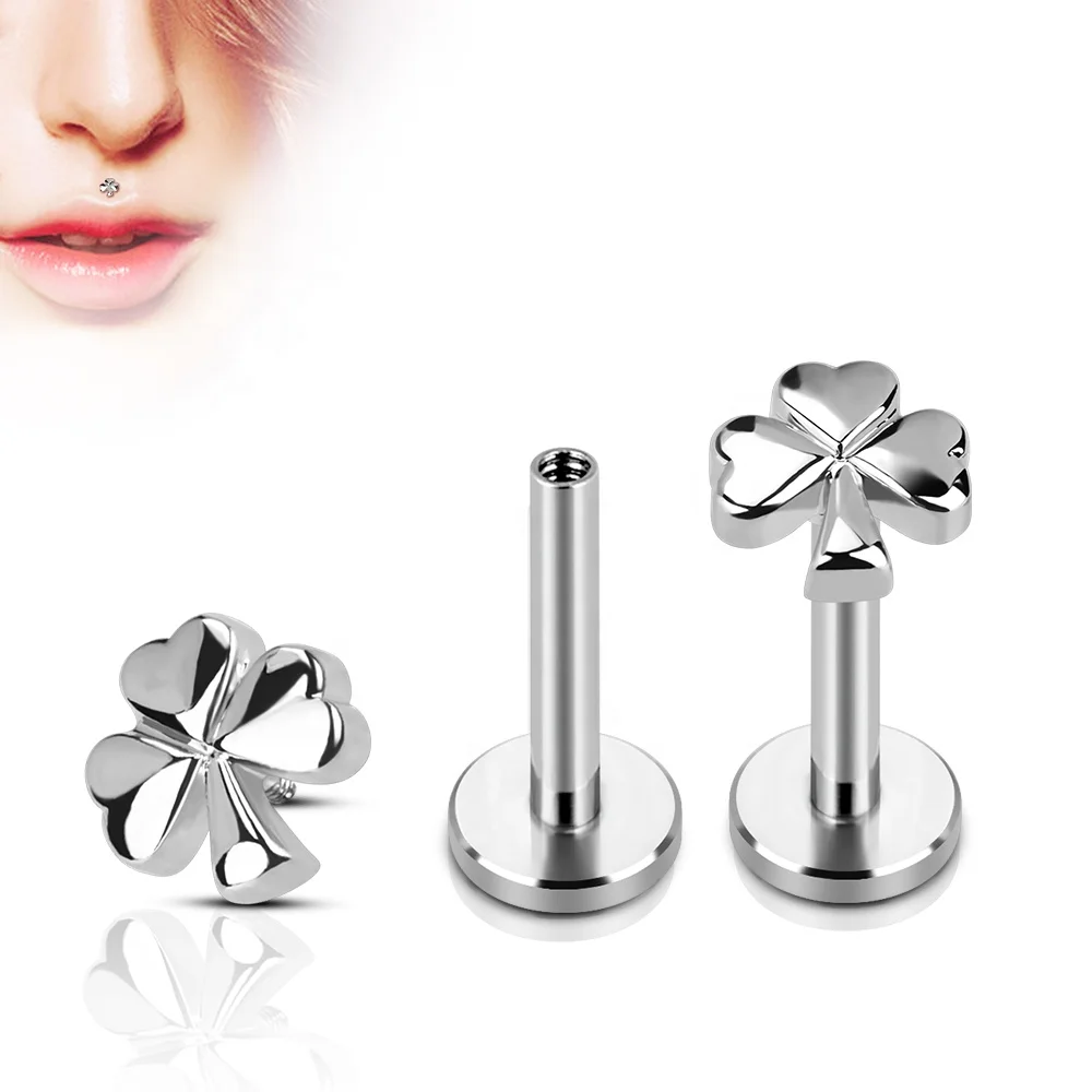 Простой стиль, клевер с внутренней резьбой, для губ, хряща уха, оптовая продажа, ювелирные изделия для пирсинга