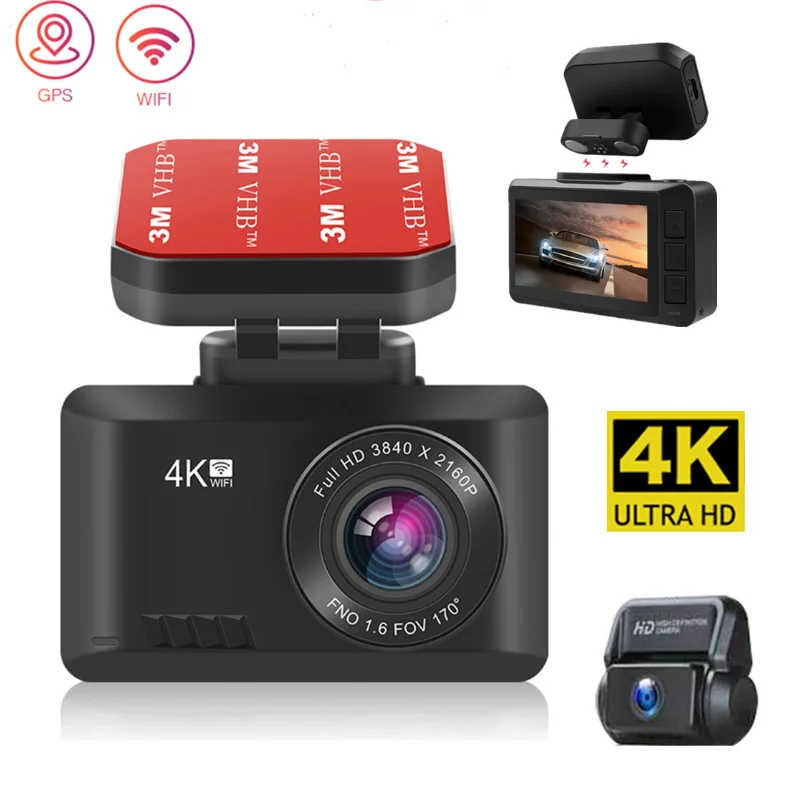 4K UHD Car DVR 2.45 inch 3840*2160P Dash Cam Gesture Photo Magnetic GPS Tracking WiFi Camera IMX323 Sensor Night Vision Monitor