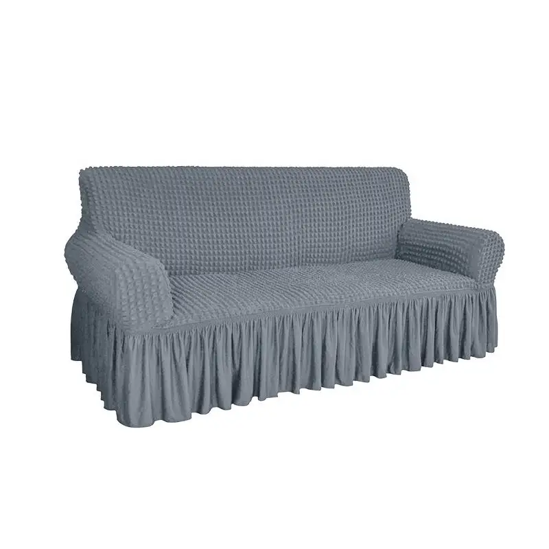 High Quality Seersucker Sofa cover 3 2 1 seat set Stretch Pleated Ruffled Skirt Sofa Slipcover for Living room