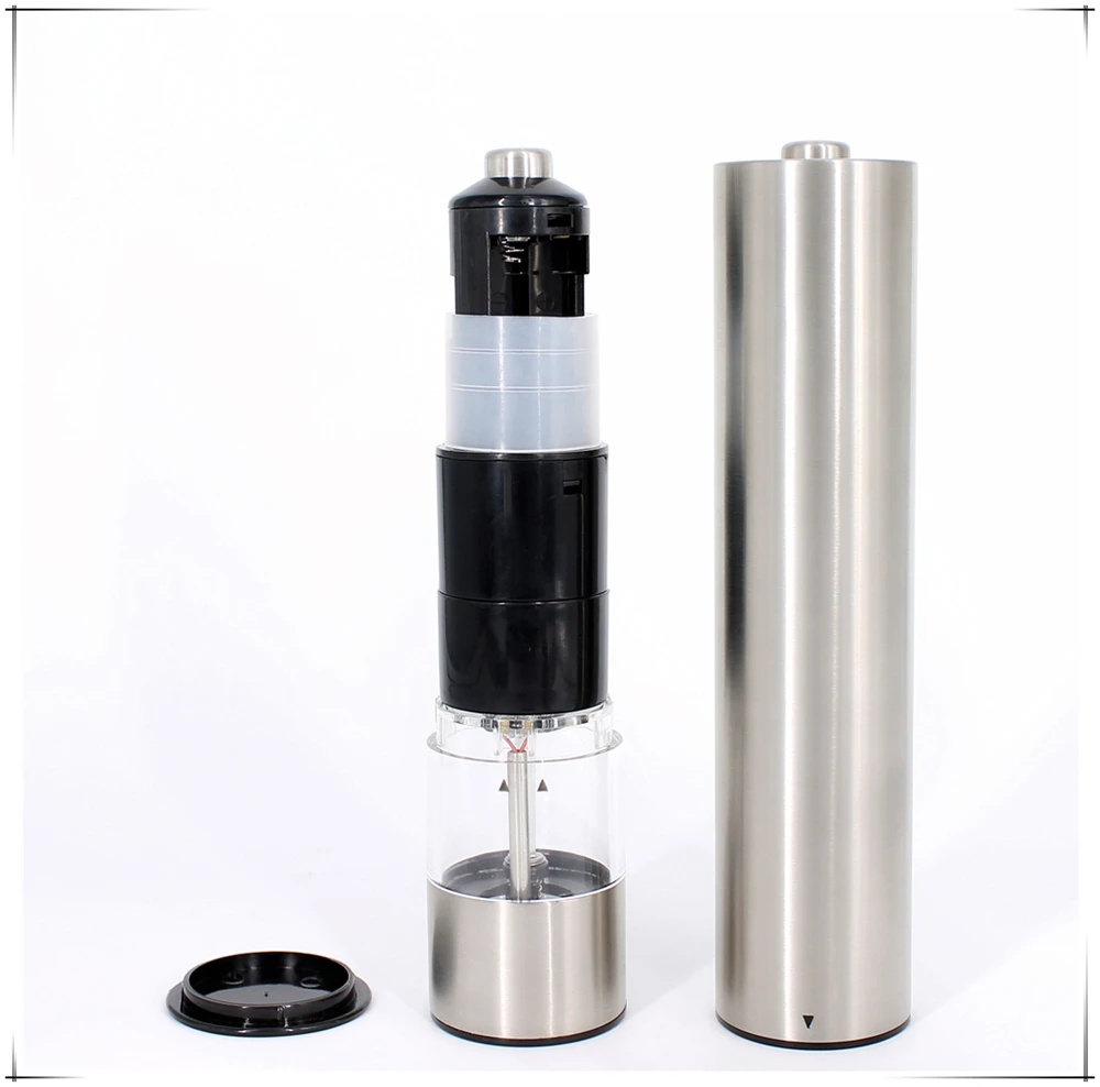 Electric Tall Stainless Steel Salt and Pepper Mill Grinder with Flat Head LFGB CE RoHS Approved for Home Use