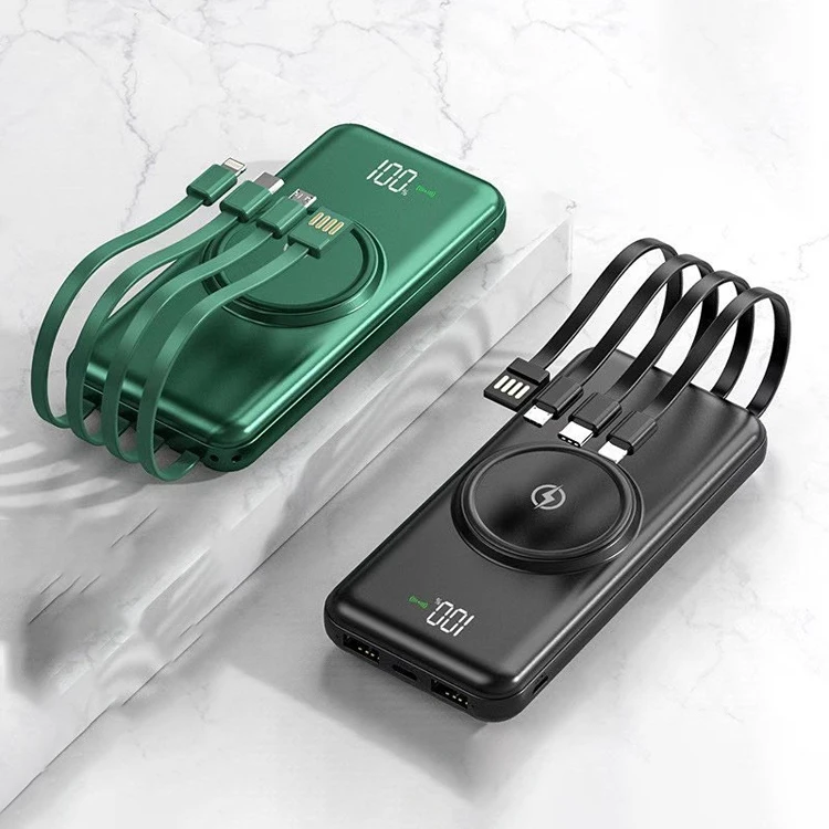 Portable Power Bank 10000mAh with Cables Fast Charger LED Display Battery Pack Phone Charger powerbank banco de poder
