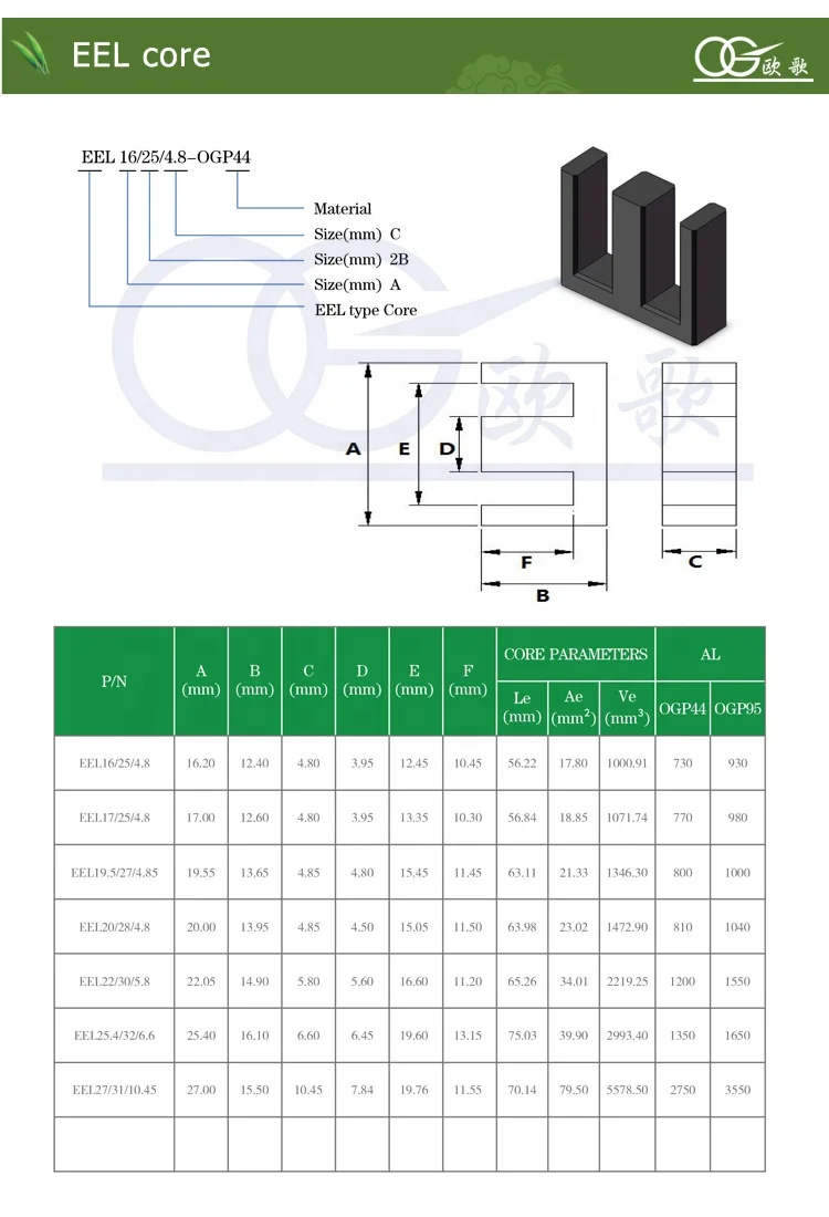 Free sample EEL25 EEL22 EEL19 mn-zn high frequency transformer ee ferrite core