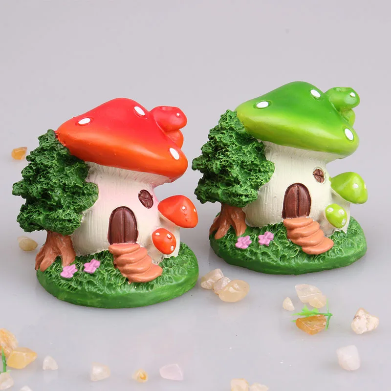 DIY Micro Landscape Colorful Mushroom House Ornament Resin Garden Miniature Statue For Patio Yard Decorations