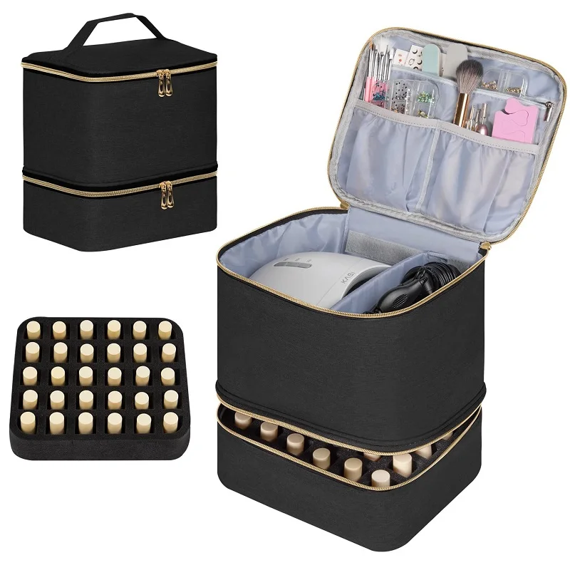 Wholesale Portable Nail Polish Organizer Nail Dryer Lamp Carrying Case 2 Layers Nail Polish Storage Bags Geometric National