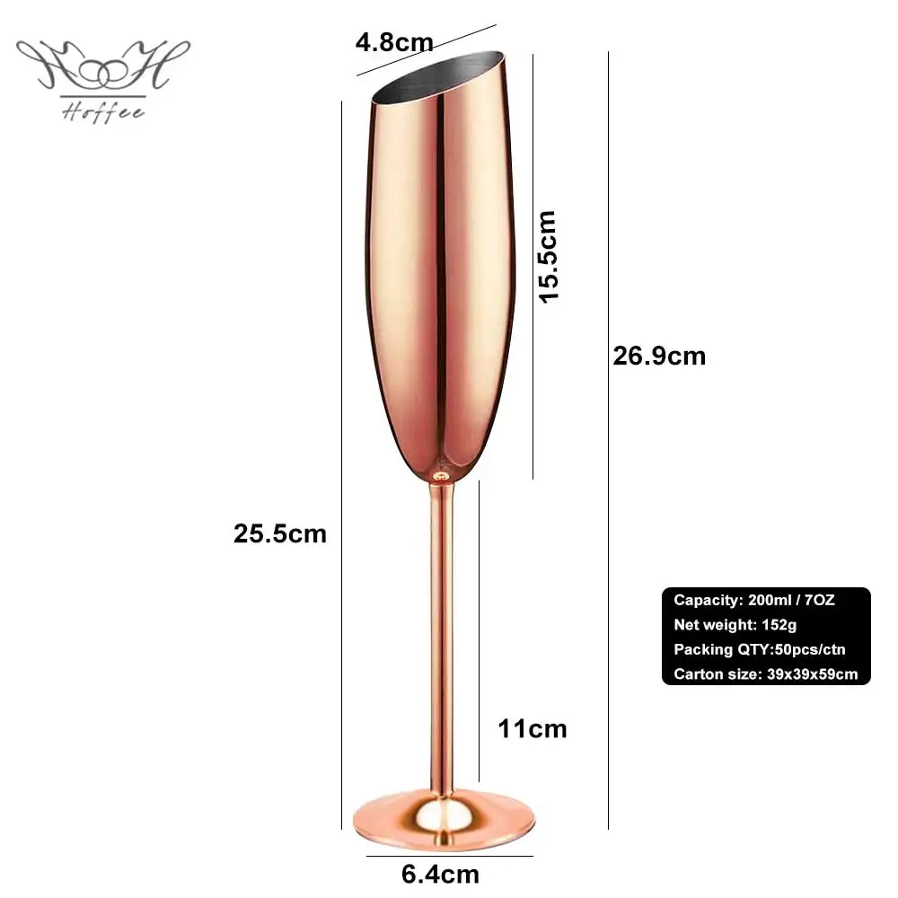 7oz Champagne Glasses Stainless Steel Unbreakable Customized Champagne Flutes Metal Wine Goblet Cup for Wedding Party