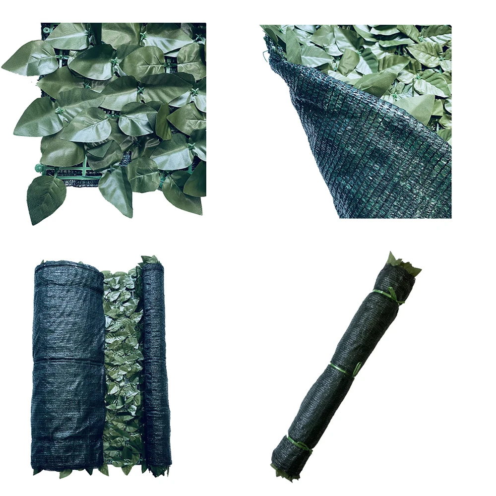 Artificial Grass and Tree Leaves Fence Hedge with Flowers Faux Plant UV Wall Background Decorations Garden Fence