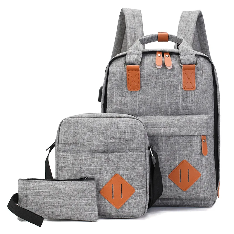 Cheap Price Laptop Backpack Set Unisex Travel  3 IN 1 School Bag Set with USB Charging Port