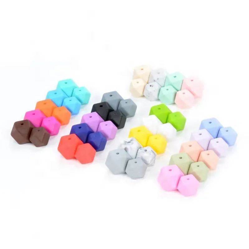
10Pc Hexagon Beads Silicone Teething Teether Accessories Baby Pacifier Dummy Soother Toy Food Grade 14mm lentejas de silicon 