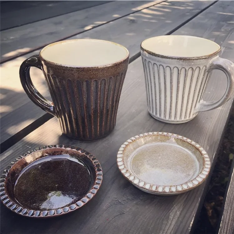 Home goods modern striped porcelain coffee tea cup saucer for cafe restaurant