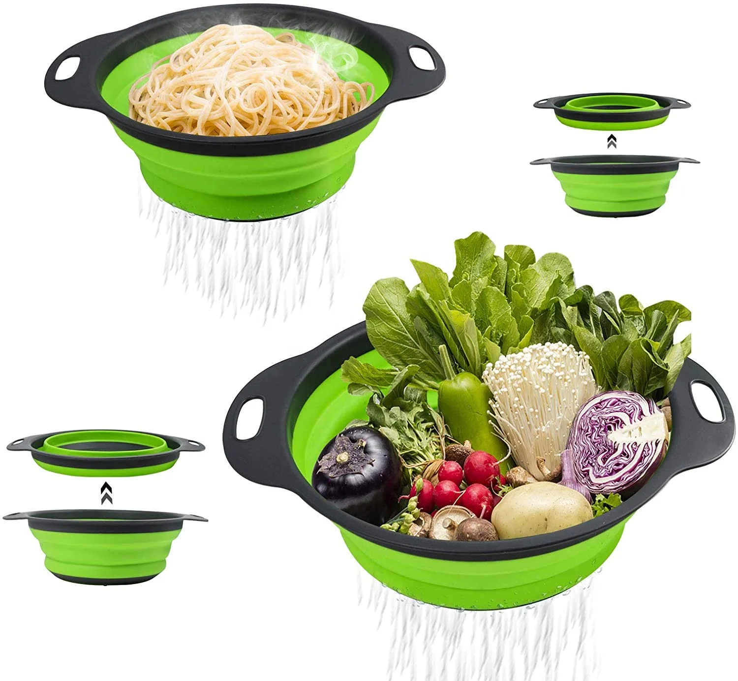 Space Saver 11.6 inches Collapsible Silicone Plastic Vegetable Strainers 4 Quart Folding Kitchen Fruit Pasta Strainer
