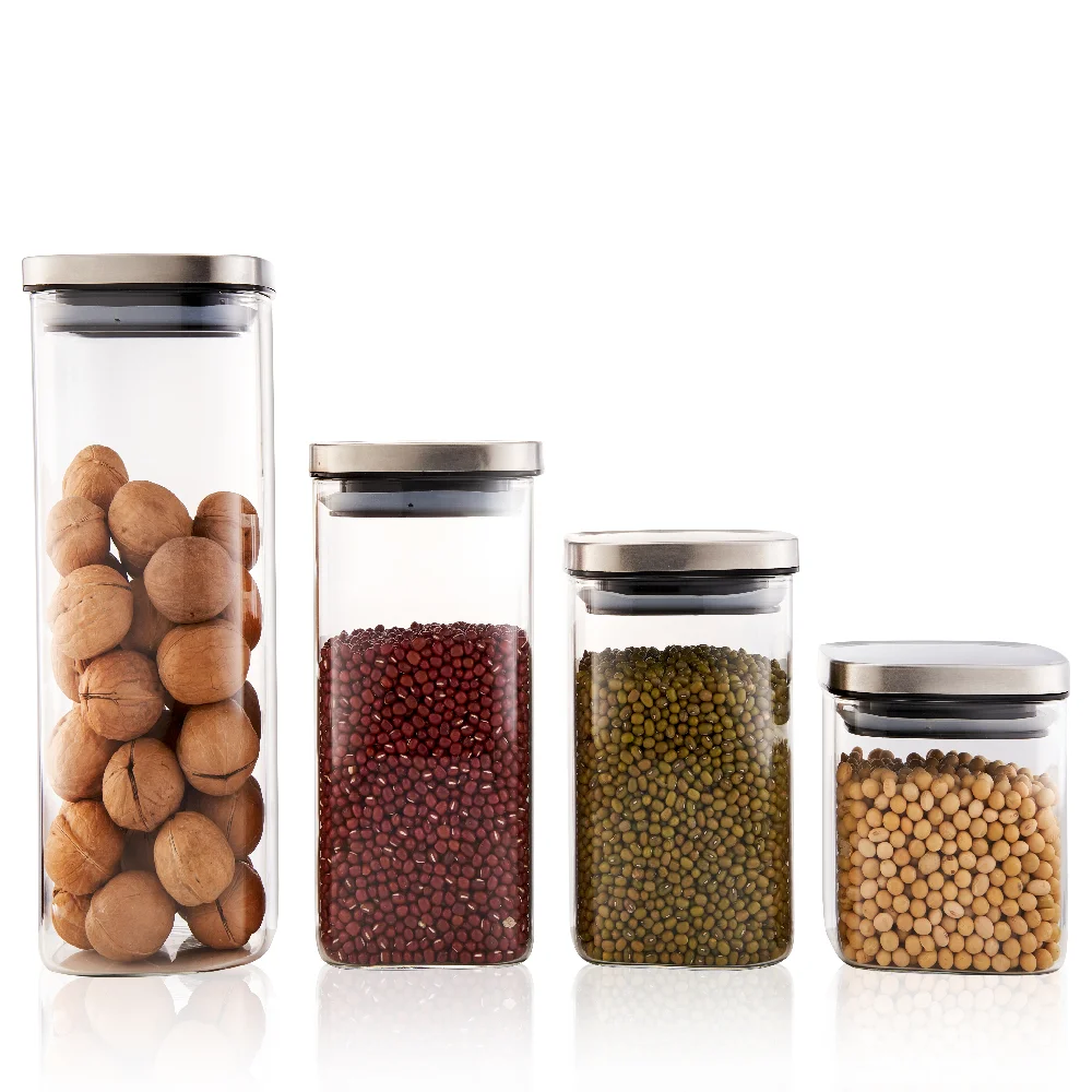 LINUO BPA FREE SQUARE Glass Food Storage Jar glass container food Glass Jar With Lid For Food