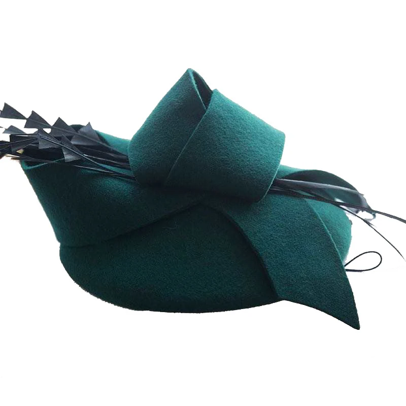 Top Seller England Style Women Elegant Bowknot Pillbox Fedora Party Wedding Ladies Winter Ceremonial Hat Wool Hat
