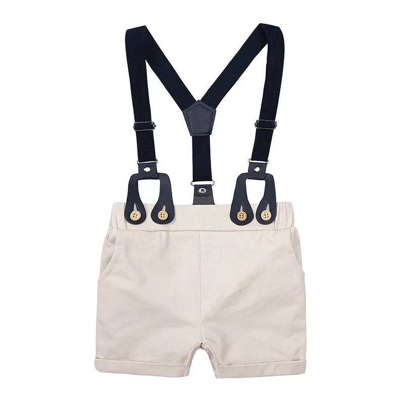 Summer Toddler Boys Gentleman Suit Infant Kids Short Sleeve Bow Tie Shirt+Suspender Shorts Casual Baby Boy Clothes Outfits