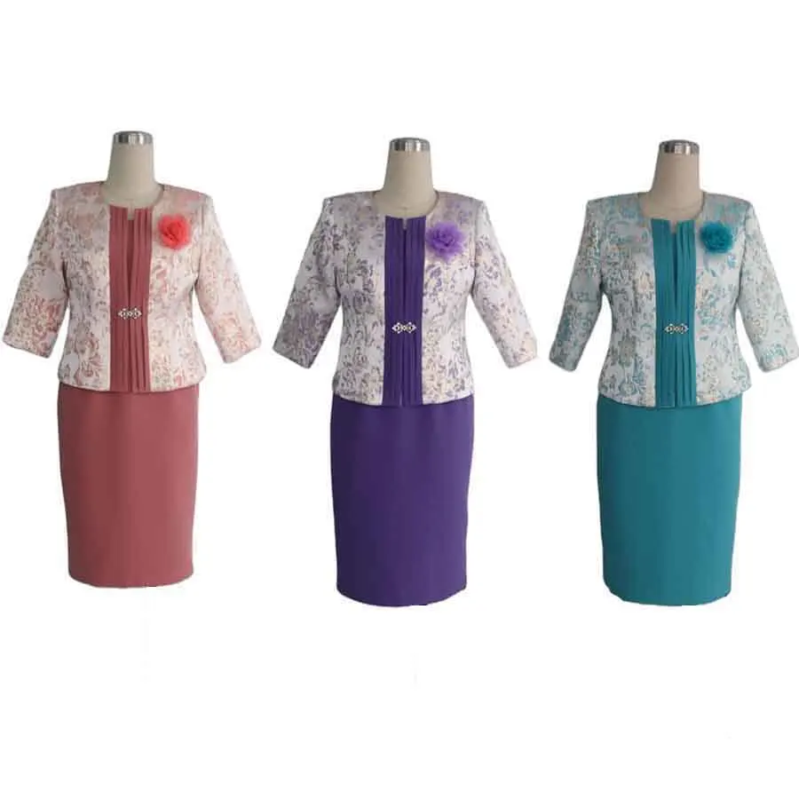 Hot sale plus size women Turkey design brocade outfit church dress two pieces with high quality for women