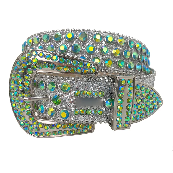 Изготовленный На Заказ Блестящие Блестки и зеленый АВ на ремешке, декорированной горным хрусталем и из PU искусственной кожи