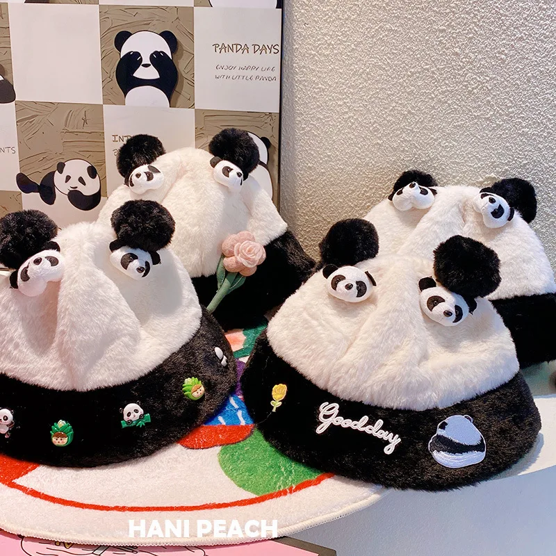 Wholesale Winter Warmth Zoo Sun Hat Adult Fashion Stylish Funny Animal Cartoon Panda Plush Bucket Hat