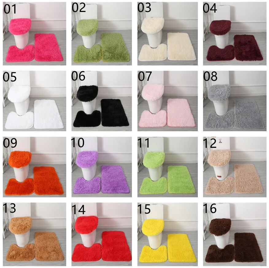 High Quality Soft Modern Non-slip Bottom Different Color Toilet Bath Floor Mat Rug 3 Pieces Bathroom Carpet Set
