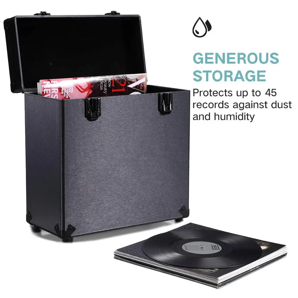 
CD Black Vintage Retro Vinyl Leather Record Storage Carrying Case for 45+ Records (Dust/Scratch Free) - Black-12Inch 