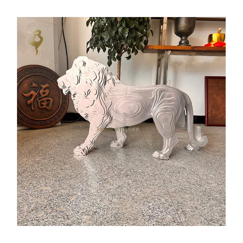 Modern Custom Design Disappear Abstract Metal Lion Statue Stainless Steel Animal Sculpture For Garden