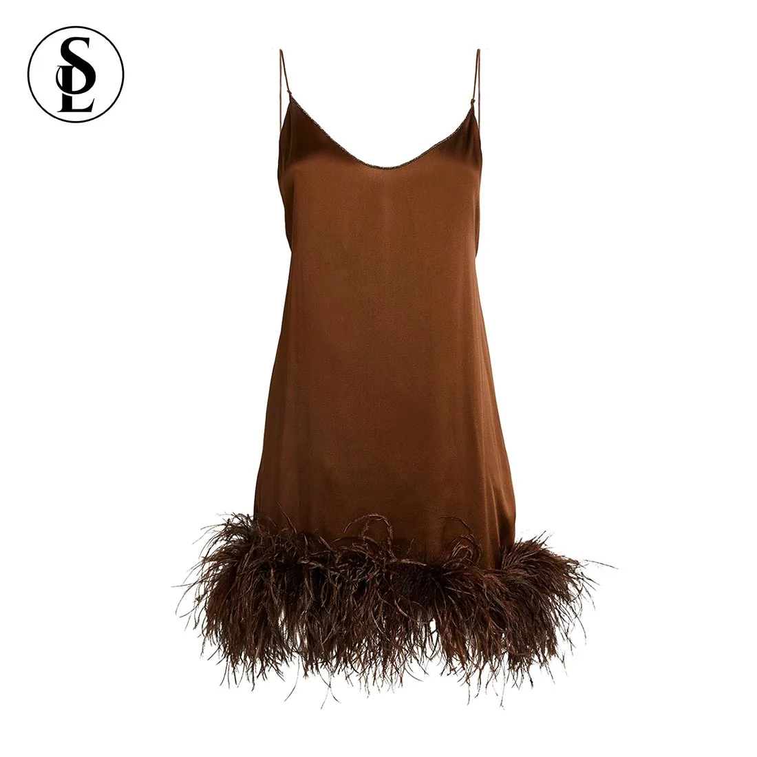 Feather Pajamas Luxury Designer Sexy Girl Lingerie Silk Satin Ostrich Feather Night Dresses for Woman