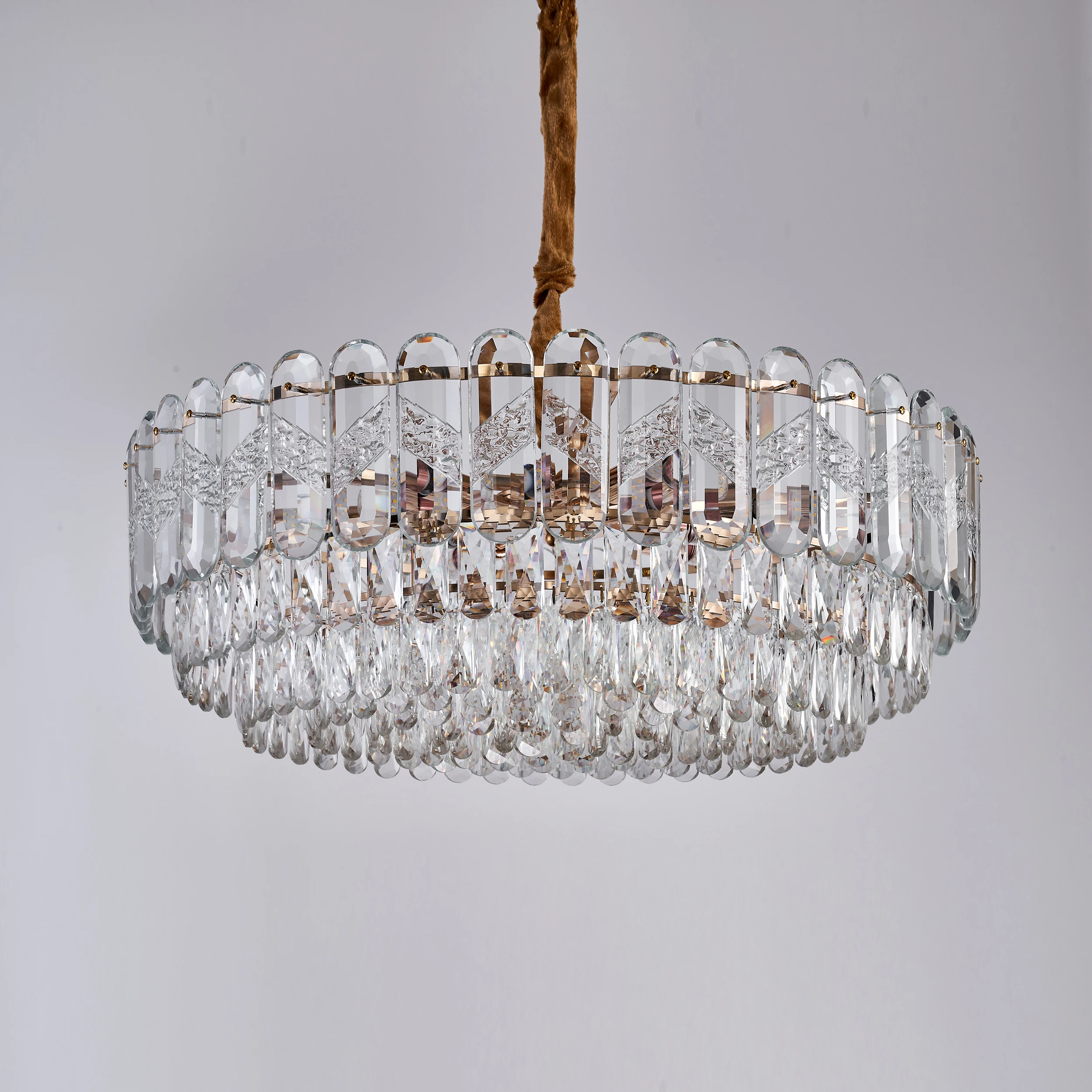 Light Color Yellow Dining Table Large Crystal Ceiling Chandelier