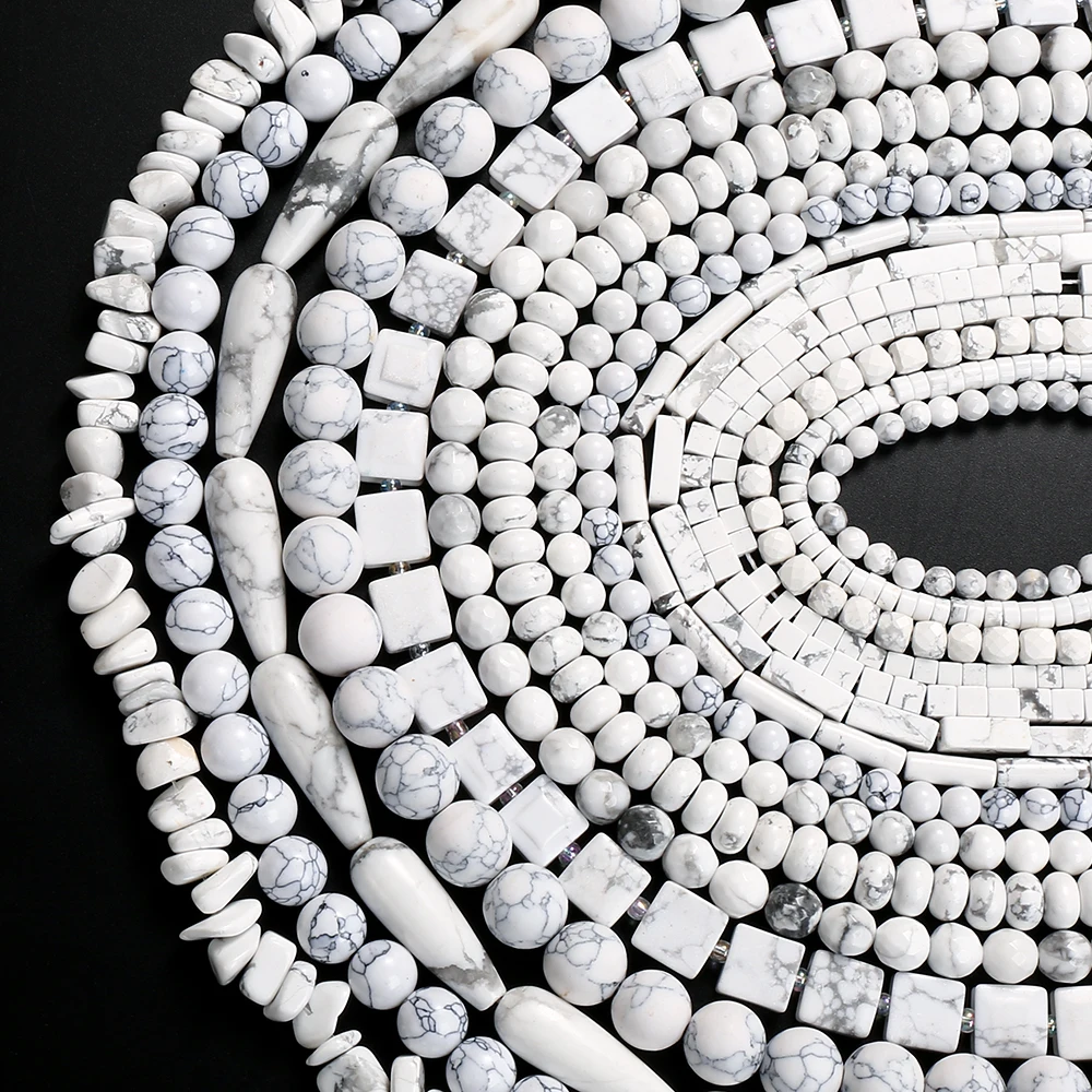 AsVrai U Natural Stone Beads Howlite White Turquoise Irregular Spacer Loose Beads For Jewelry Making DIY Bracelets Accessories