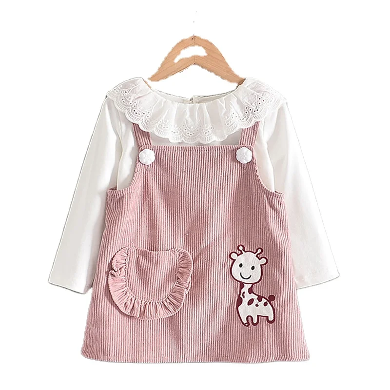 Children Clothes Wholesale Autumn Corduroy Girl Baby Cotton Top Sweater Dress