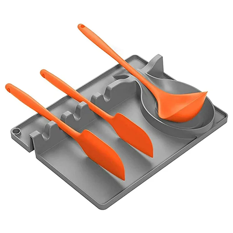 6Hole Silicone Spoon Rack Spatula Storage Shelf Kitchen Cooking Tools Heat Resistant Tableware Draining Rack